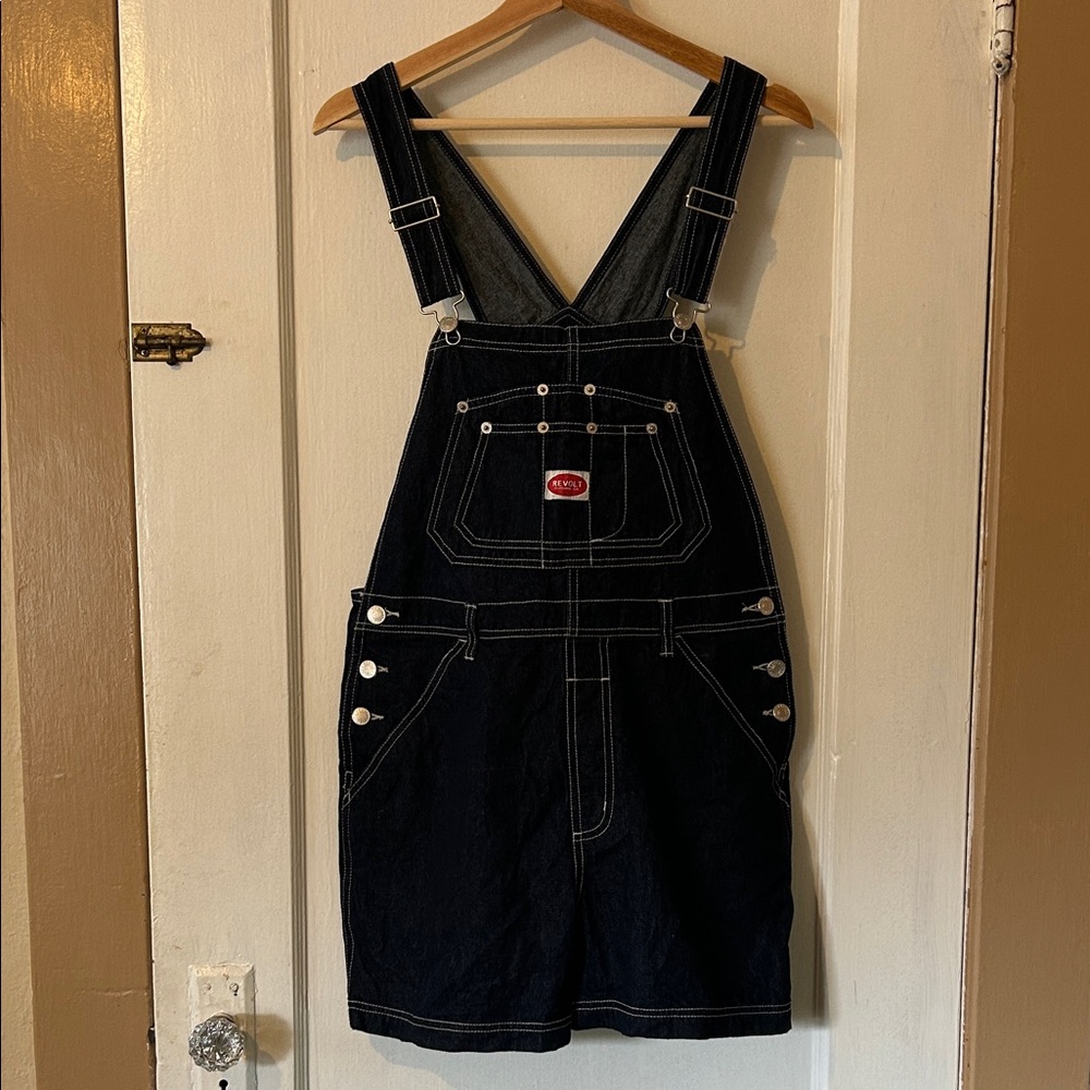 Revolt Jeans Navy Denim Overall Shorts Dark Wash Size L